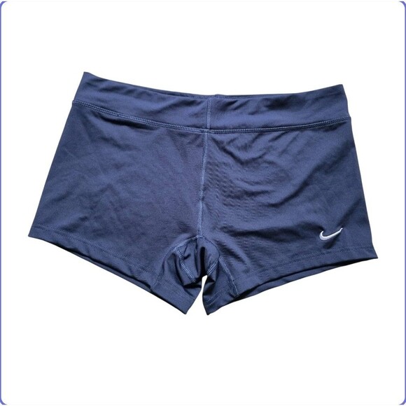 NIKE Dri Fit Shorts Women Size Large Mid Rise Dark Blue Booty Gym Athlete EUC - Picture 1 of 5